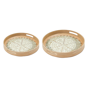 Producto de venta superior Bandejas decorativas de ratán de bambú Bandejas de comedor de comida para el hogar Decoración Decoraciones seguras tejidas sostenibles para la casa - Product Image 1