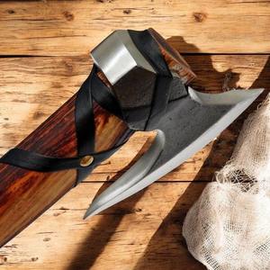 หัวเหล็กกล้าคาร์บอนสูงขวานไวกิ้งทำด้วยมือพร้อมที่จับหนัง - Product Image 6