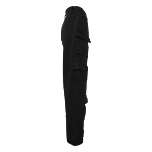 Gothic <b>Women's</b> Leather Pants Custom Logo New Trendy <b>Women's</b> <b>Jeans</b> Black Cargo <b>Baggy</b> Loose Casual Workout Denim Pants wholesale - Product Image 5