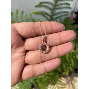 925 Silver Round Morganite Moissanite Necklace - Product Image 4