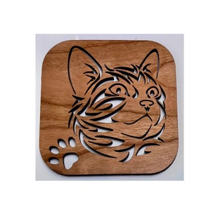 Posavasos redondos de madera con diseño de gato moderno Servicio de impresión personalizado ecológico para decoraciones de bodas - Product Image 3