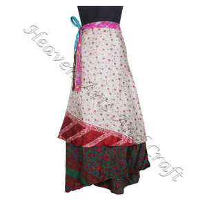 Nuevo Vintage Reversible Sarong Sari Magic Wrap Falda Reversible de dos capas Indian Vintage Silk Magic Wrap Falda India hecha a mano - Product Image 3