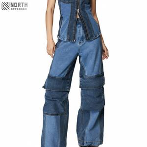 Jeans cargo droits décontractés en denim respirant de qualité supérieure, coupe classique, sur mesure, vente en gros 2025, pour femmes, grande taille, couleur contrastée, hiver - Product Image 4