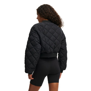 Quilted Bomber <b>Jacket</b> Women's Crop Style Full Sleeve Stand Collar Black Polyester Wadding Autumn Wear - Product Image 2