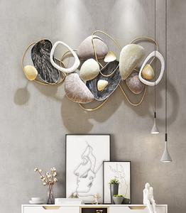 Décoration murale en métal abstrait or et sarcelle, tenture murale en métal multi-disques avec motifs d'éventail en détresse, à prix de gros. - Product Image 2