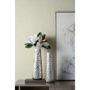 Florero de hierro Vertical decorativo plateado de diseño costero acogedor, jarrón de mesa para dormitorio, sala de estudio, sala de estar y dormitorio - Product Image 5
