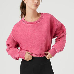 Sudadera informal de otoño para mujer con nuevo diseño Sudadera con capucha de cuello redondo Liso teñido personalizado - Product Image 5