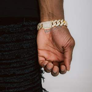 19mm Fine 18K Gold Plated 925 Sterling <b>Silver</b> VVS Moissanite Diamond Prong Cuban Link <b>Bracelet</b> Hip Hop Style <b>Bracelets</b> <b>Bangles</b>" - Product Image 2