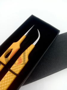 Revêtement en poudre jaune professionnel incurvé avec pointe argentée en acier inoxydable pince à épiler pour extension de cils outils de beauté - Product Image 3