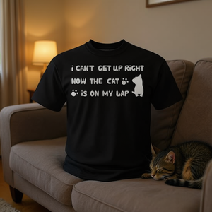 T-shirt pour les amoureux des chats, je ne peux pas me lever en ce moment, le chat est sur mon genou, t-shirt drôle pour les propriétaires de chats - Product Image 3