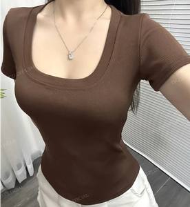 [Fábrica de ropa] SH24, camiseta acanalada para bebé para mujer, cuello cuadrado, diseño ajustado en la cintura para un día a día favorecedor y de moda - Product Image 5