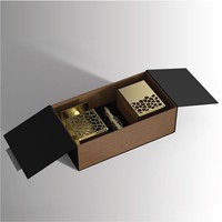 Ensemble cadeau de brûleur d'encens arabe de luxe, Mubkhar en métal découpé au laser avec tiroirs de rangement pour Bakhoor et Oud, coffret cadeau d'entreprise pour le Ramadan