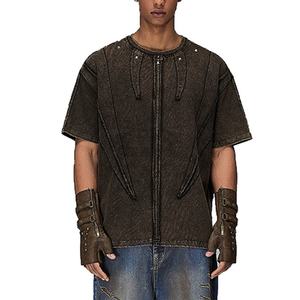 Nueva ropa de calle, camiseta de gran tamaño con hombros caídos, camisetas de manga corta con cuello simulado Vintage desgastadas para hombre, OEM - Product Image 1