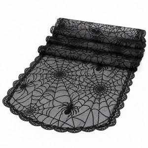 Halloween Table <b>Runner</b> <b>Black</b> Lace 72 Inch Pumpkin Ghost Table Decoration Spooky Party Supplies for Halloween Dinner - Product Image 1