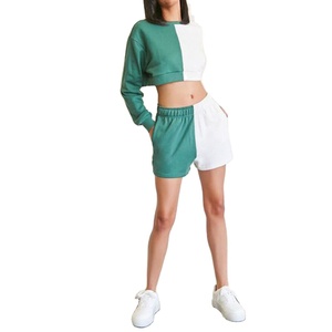 Traje de jogging personalizado para mujer Conjunto corto de dos piezas Bloque de color Causal Sudadera con capucha Conjuntos cortos Conjunto de dos piezas Mujer Algodón 2026 - Product Image 4