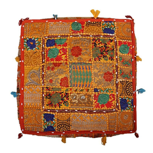 Indian Handmade Vintage Cotton Patchwork Floor <b>Cushion</b> <b>Cover</b> Sitting <b>Chair</b> Colorful Embroidered Square Pouf Throw Pillow Dog Bed - Product Image 2