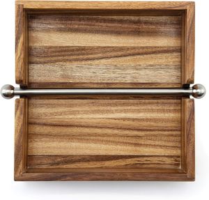 Servilletero de madera de acacia con barra central de acero inoxidable ponderada 6,25 pulgadas marrón - Product Image 5