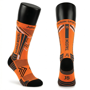 Men Volleyball <b>Socks</b> Premium GSM Breathable Polyester Cotton Blend Red Black Panel Design Custom Jacquard Knit Logo Support Fit - Product Image 5