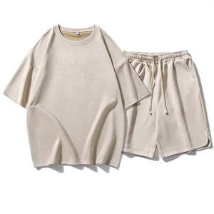 Conjunto bordado de 2 piezas de verano para hombre, camisetas de manga corta, pantalones cortos, chándales de algodón, estilo callejero de talla grande - Product Image 4