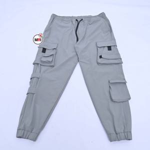 Pantalons pour hommes en polyester personnalisé French Terry pantalon cargo droit uni à six poches pour hommes avec cordon de serrage à la taille pantalons décontractés pour hommes - Product Image 1