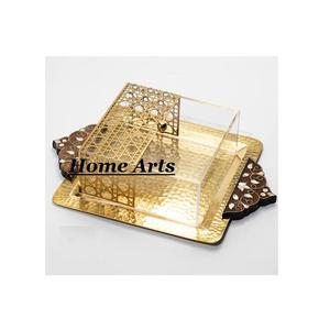 Plateau de service alimentaire en métal martelé avec couvercle en acrylique Plateau de service à dessert en forme de rectangle de la plus grande qualité en vrac - Product Image 6