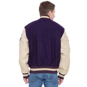 เสื้อแจ็กเก็ตเบสบอลของผู้ชายเสื้อแจ็กเก็ตเบสบอลผ้าสักหลาดอ่อนมีแผ่นปะติดผ้ากำมะหยี่สำหรับผู้ชายทุกขนาดงาน OEM ตามสั่ง - Product Image 2