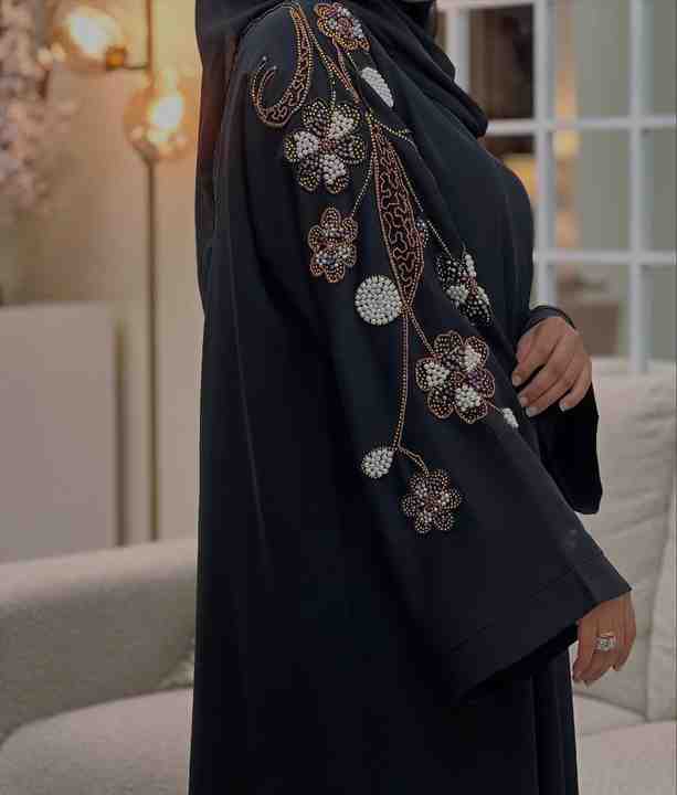 Elegant Color Abaya with Minutiae Embroidery Details main image 0