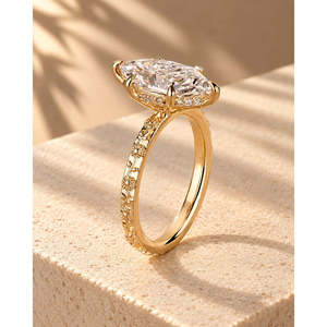 Bague de fiançailles solitaire en diamant de laboratoire taille marquise 4,00 carats certifiée IGI, style vintage, or, couleur diamant blanc F AURA - Product Image 4