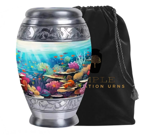 Urnas de cremación de aluminio hechas a mano, diseño de peces, urnas de cremación con revestimiento Meena, diseño a prueba de fugas, recuerdo 3 Cu y grande 220 Cu - Product Image 1