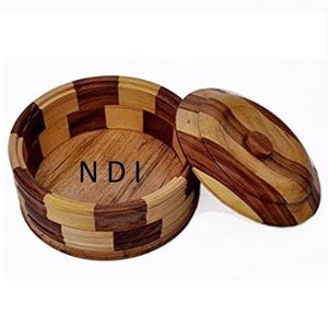 Produit très vendu Pot de rangement Roti en bois de forme ronde Pot de récipient alimentaire de finition personnalisé au design fait à la main - Product Image 1