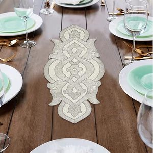 Christmas Decorative and Leaves Design Beaded <b>Runner</b> Placemat <b>Dining</b> <b>Table</b> Fancy Mat Handmade Decorative <b>Runners</b> for Wedding - Product Image 1