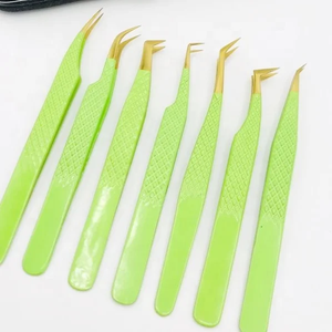 Pinzas de pestañas de polvo de diamante sólido profesional, punta de Oro Verde de loro sostenible, belleza de acero inoxidable de precisión - Product Image 5