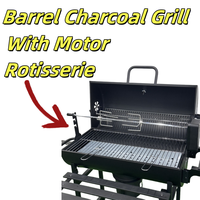 Barbecue à charbon de bois sur roulettes en acier moderne personnalisé avec revêtement en poudre, robuste, avec kit de rôtisserie à moteur pour poulet