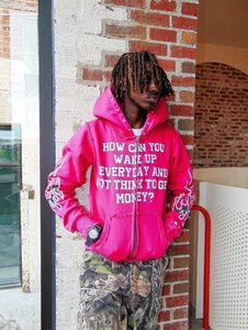 Custom Heavyweight Screen Print Zip Up Hoodie Oversized Vintage Distressed Zipper up 100% Cotton Rhinestone Zip Hoodies 2025 - Product Image 2