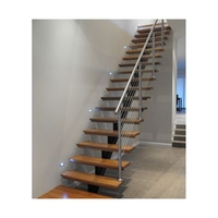 Escalier droit Foshan Factory Stringer Beam Escalier avec main courante en acier inoxydable et marches en bois