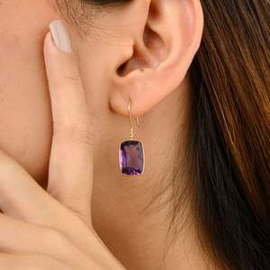 สินค้าขายดีที่สุดต่างหูแบบตะขอล็อคตะขอเกี่ยวรูปแปดเหลี่ยมและเพชรอเมทิสต์ธรรมชาติสีทอง18K - Product Image 4