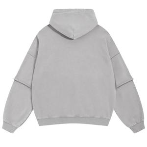 Vente en gros de sweats à capuche en tissu French Terry 100% coton 370G avec logo personnalisé, effet délavé, pour l'automne et l'hiver - Product Image 2
