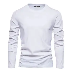 가을 100% 면 긴 소매 T 셔츠 남성 솔리드 캐주얼 하이 퀄리티 남성 상의 클래식 의류 남자의 티셔츠