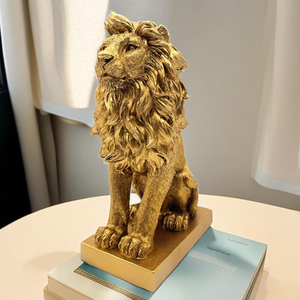รูปปั้นสิงโตโบราณสำหรับตกแต่งบ้านคู่รักสิงโตอุปกรณ์ตกแต่งโต๊ะรูปปั้นโลหะทอง - Product Image 4