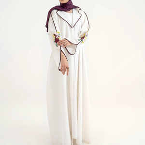 Abaya Kimono de style arabe, nouvelle mode Dubaï 2024, robe de bal modeste à ouverture frontale, en organza blanc avec ruban rouge - Product Image 3