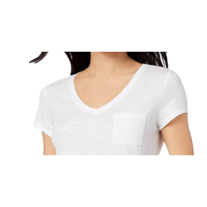 T-shirt da donna Maison Jules con scollo a V e tasche applicate, 100% cotone, leggera e traspirante, disponibile nelle taglie XS, S, XL, XXS, Taglia Unica, Bianca - Product Image 2