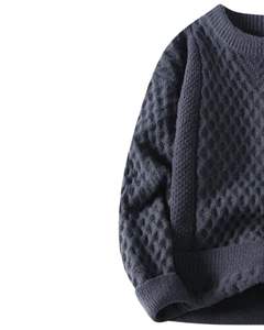 Dark Grey Warm Textured Knit <b>Sweater</b> <b>For</b> <b>Men</b> Soft Winter Pullover Casual Round Neck Thick Cozy Fabric Stylish Daily Wear - Product Image 3