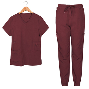 Conjunto de Uniforme Médico Azul Marino para Mujer, Blusa con Cuello en V y Bolsillos, Pantalones con Cordón, Uniformes de Hospital, Tela de Algodón y Poliéster - Product Image 3