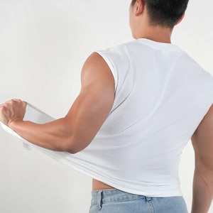 Personalizado de gran tamaño 360g algodón + poliéster Waffle lavado Raw Edge Streetwear camiseta sin mangas para hombres - Product Image 3