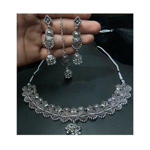 Exportación clásica alemana plata oxidada ligero collar pendiente conjunto ajustable enlace cadena Tika mujer moda piedra - Product Image 1