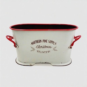 Jardinière creuse en cloche givrée idéale pour la décoration d'entrée de Noël avec des plantes d'hiver baies rouges et accents de flocon de neige - Product Image 1