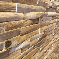 Série artisanale Pangestu, bois de teck recyclé 3D, écologique, géométrique, courbes lisses, moderne, rustique, insonorisant, appartement