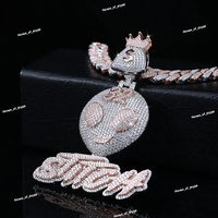 Pendentif personnalisé en forme de smiley glacé avec couronne, look diamant, style hip hop, collier bling bling, bijoux