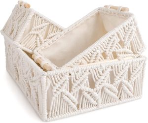 Usine directe en gros fait à la main macramé panier de rangement Boho décor corde de coton tissé à la main panier creux avec poignée - Product Image 3
