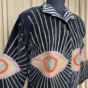 Boho Chic Retro Chic Open Front <b>Coat</b> Hand Embroidered Black Velvet Suzani Jacket Free Size Fall Winter Wear <b>Robe</b> - Product Image 6